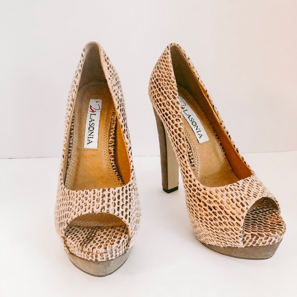 Faux snakeskin heels